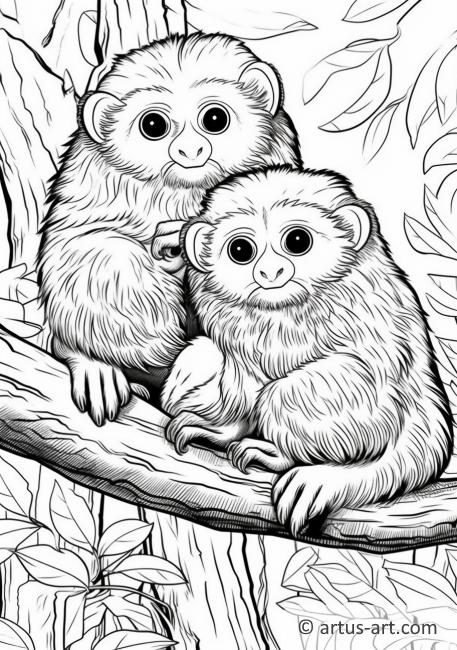 Pagină de colorat cu maimuțe marmoset drăguțe pentru copii